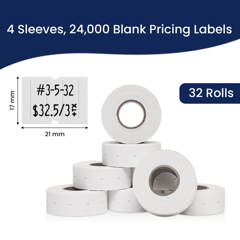 Perco 2 Line White Labels - 32 Rolls, 4 Sleeves, 24,000 Blank Price and Date Gun Labels for Perco 2 Line Price and Date Guns - Made in USA - Image 3
